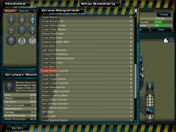 gratuitous space battles ship design screen